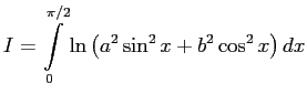 $\displaystyle I=\int\limits_0^{\pi/2}\ln\left( a^2\sin^2x+b^2\cos^2x \right) dx$