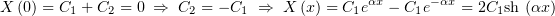 X (0) = C1 + C2 = 0 ⇒ C2 = − C1 ⇒ X (x) = C1eαx − C1e−αx = 2C1sh (αx)
