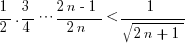 1/2 . 3/4 cdots {2n-1}/{2n}<1/sqrt{2n+1}